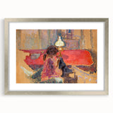 Intimate Realism Art Print of Woman by Lamp in Cozy Interior Setting
