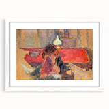 Intimate Realism Art Print of Woman by Lamp in Cozy Interior Setting