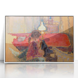 Intimate Realism Art Print of Woman by Lamp in Cozy Interior Setting