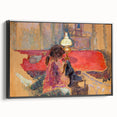 Intimate Realism Art Print of Woman by Lamp in Cozy Interior Setting
