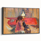 Intimate Realism Art Print of Woman by Lamp in Cozy Interior Setting