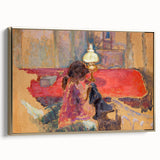 Intimate Realism Art Print of Woman by Lamp in Cozy Interior Setting