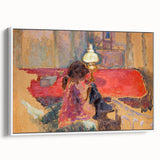 Intimate Realism Art Print of Woman by Lamp in Cozy Interior Setting