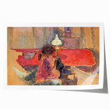 Intimate Realism Art Print of Woman by Lamp in Cozy Interior Setting