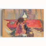 Intimate Realism Art Print of Woman by Lamp in Cozy Interior Setting