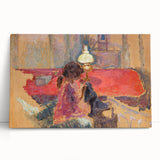 Intimate Realism Art Print of Woman by Lamp in Cozy Interior Setting