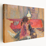 Intimate Realism Art Print of Woman by Lamp in Cozy Interior Setting