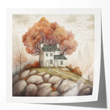 Extra large floral art on glossy print, featuring autumn leaves in orange and yellow tones, ideal for dining room decor.