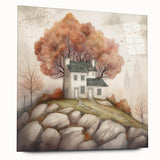 Large abstract wall art in mid-century modernist style, featuring warm autumnal hues on acrylic glass.