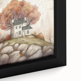 Close-up of a large framed canvas featuring textured black wall art with colorful abstract designs.