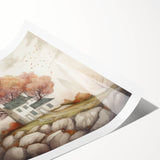 Extra large wall art featuring line art flowers in muted autumn hues on rolled canvas, ideal for large living room decor.