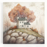 Black and white abstract tree design on large stretched canvas, ideal for kitchen wall art.