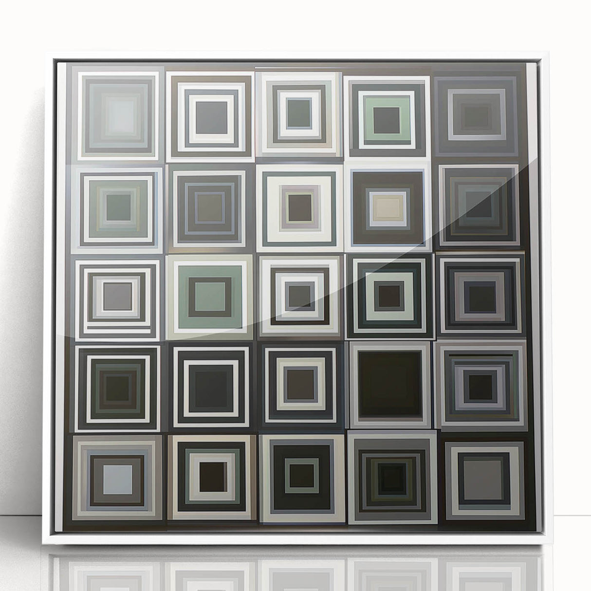 Abstract geometric framed acrylic art piece showcasing a white background with intricate patterns, ideal for modern home decor, enhancing contemporary spaces.