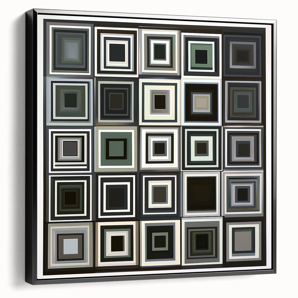 Abstract geometric framed canvas art showcasing a modern black design, viewed from the side, highlighting its sleek edges and minimalist aesthetic, perfect for contemporary decor.