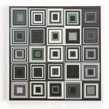 Abstract geometric stretched canvas artwork showcasing vibrant colors and dynamic shapes, ideal for modern home decor, enhancing any living space with its contemporary flair.