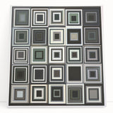 Abstract geometric design stretched canvas artwork in vibrant colors, featuring bold shapes and lines, ideal for modern home decor. Perfect for enhancing contemporary spaces.