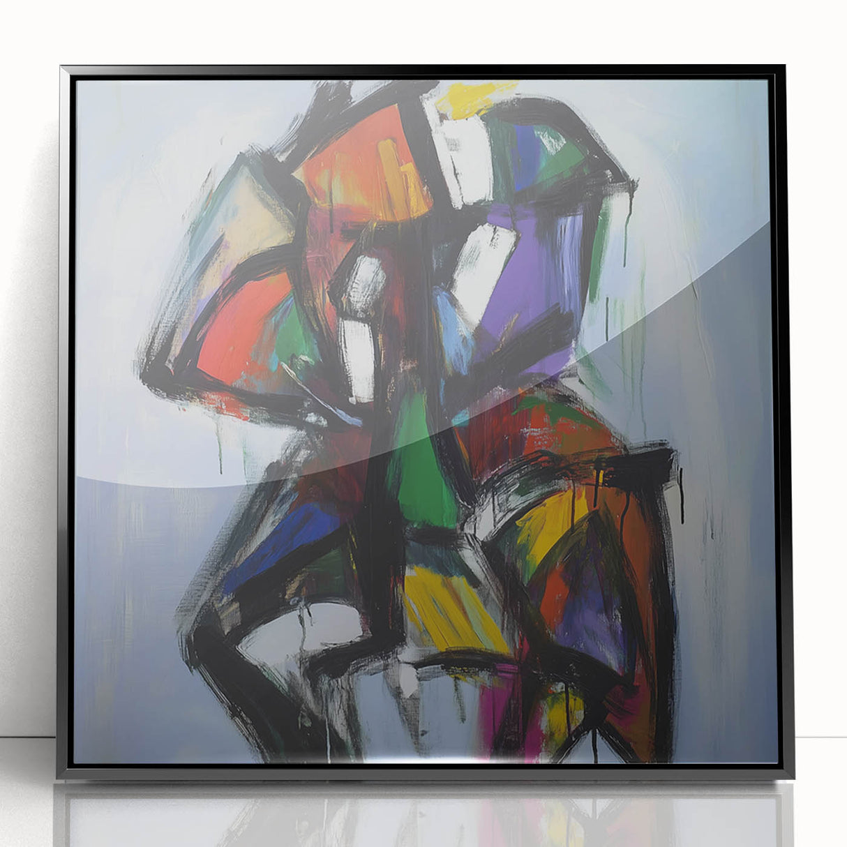 Framed abstract art print featuring vibrant black and white splatters against a minimalist background, perfect for modern home decor. Ideal for enhancing living spaces or office environments with its striking visual appeal.