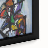 Abstract splatter art canvas featuring vibrant colors and intricate textures, framed for an elegant display. Perfect for modern home decor or art enthusiasts.