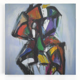 Abstract splatter art on stretched canvas, featuring vibrant colors including blues, reds, and yellows, perfect for modern home decor or office aesthetics.