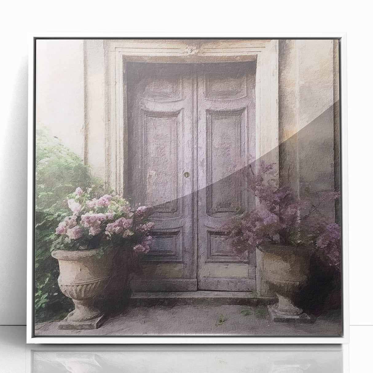 Art deco poster of a French door design in black and white, acrylic framed, suitable for modern nursery decor.