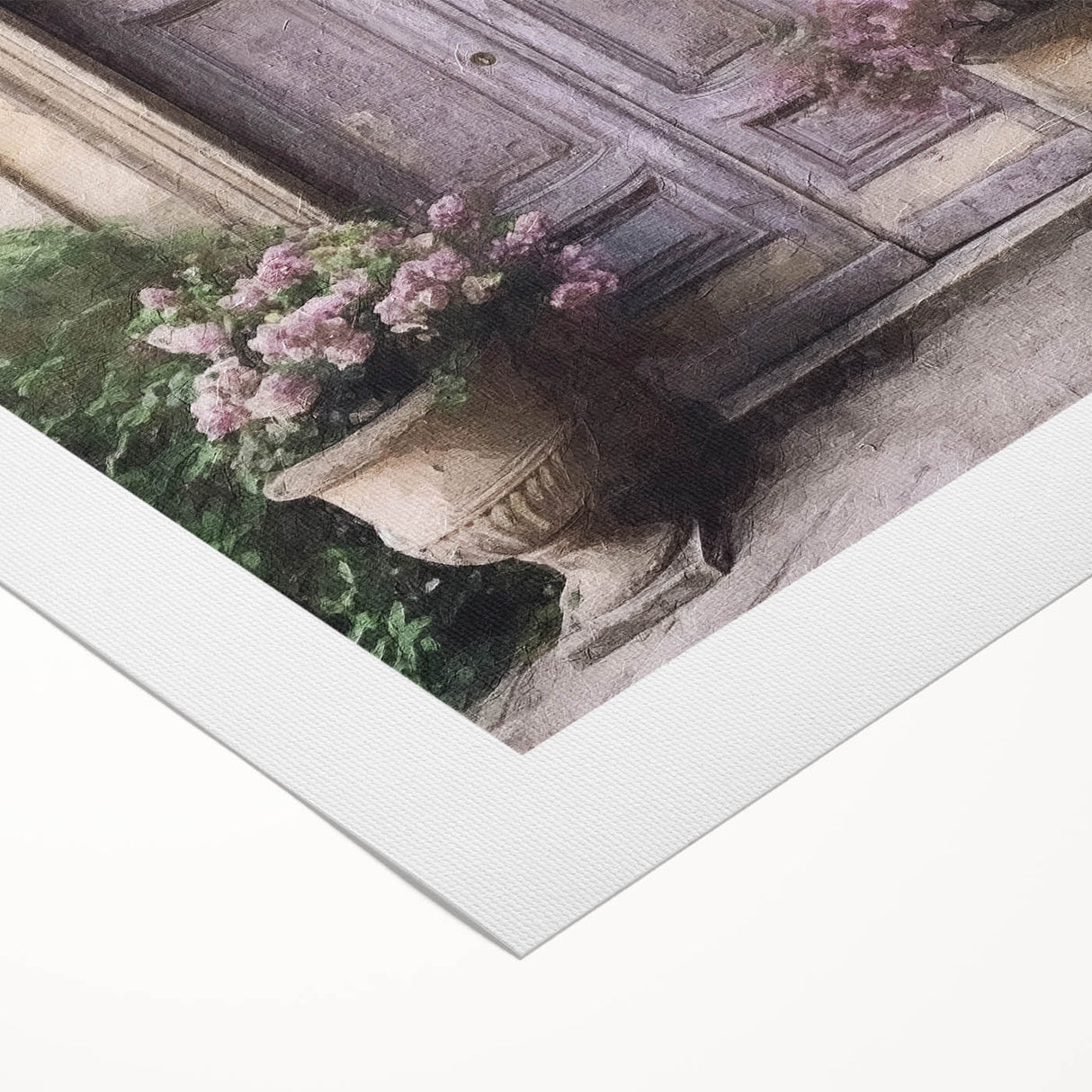 Art deco poster featuring an ornate French door design in muted gold and white tones on a rolled canvas.