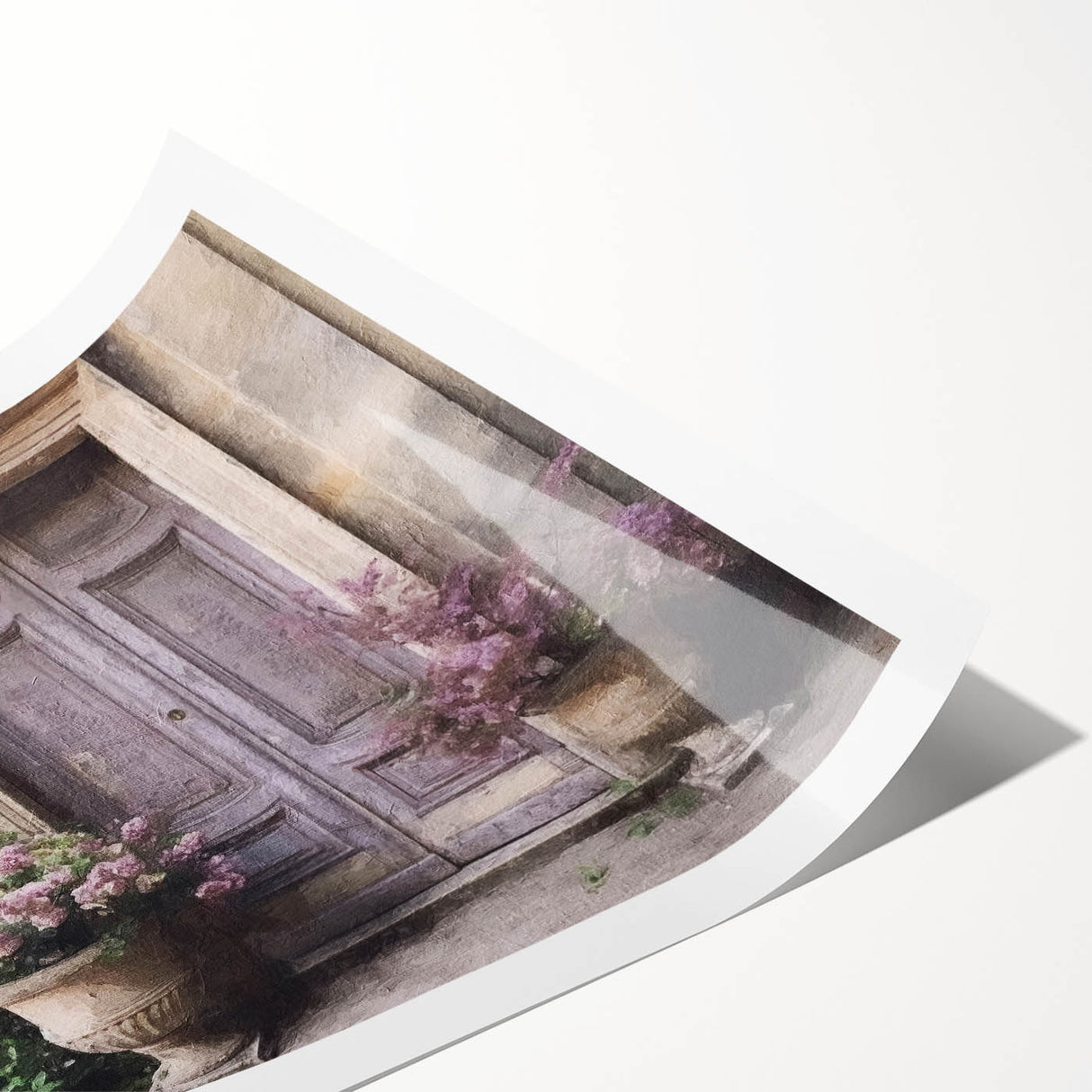 Extra large rolled print featuring line art flowers in black on a white background, ideal for large living room wall decor.