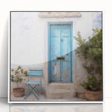 Art deco poster featuring a Greek architecture door design in white, framed acrylic.