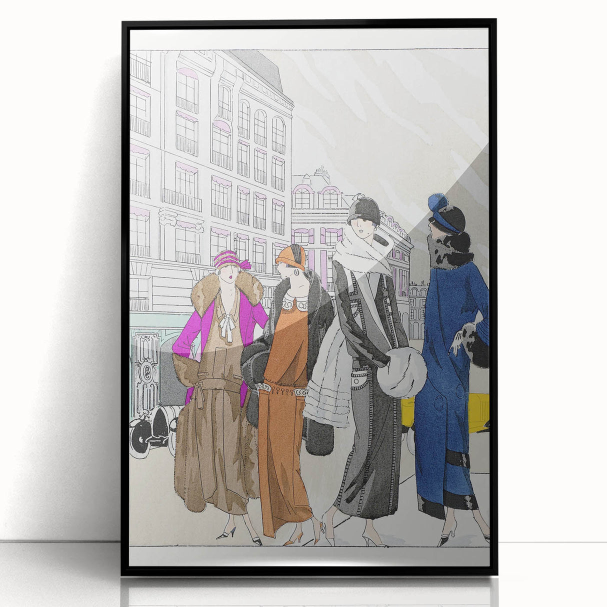Chic Art Deco Wall Art – 1920s Fashionable Street Scene Illustration