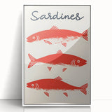 Art deco poster featuring a series of colorful dishes, printed on white acrylic, framed, ideal for modern nursery decor.