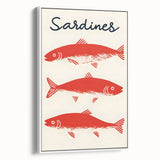 Vintage poster art of colorful dishes on a black background, framed canvas, ideal for living room decor.