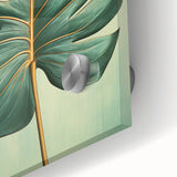 Close-up of vibrant floral and botanical wall art featuring acrylic and glass design elements, showcasing intricate details and rich colors, perfect for home decor.