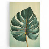 Stretched canvas wall art displaying a vibrant floral design with green leaves on a soft beige background, perfect for home decor and enhancing interiors.