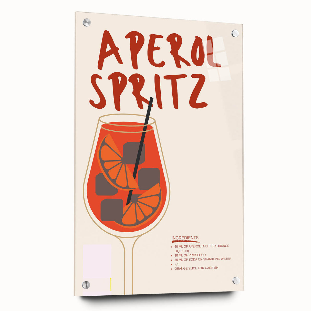 Large abstract wall art on acrylic glass depicting vibrant, colorful food and drink motifs, suitable for dining room decor.