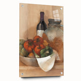 Acrylic print of large abstract wall art featuring assorted fruits in vibrant colors, ideal for dining room decor.