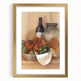 Extra large abstract art print featuring textured fruits in vibrant colors on a gold-framed canvas.