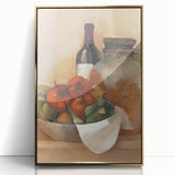 Mid-century modernist large art print of vibrant fruits on gold acrylic, ideal for nursery wall decor.