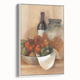 Vintage poster art of colorful fruits on a white framed canvas, ideal for extra large living room wall decor.