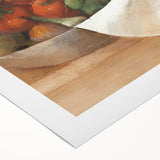 Art deco poster featuring assorted fruits in vibrant colors on rolled canvas, suitable for dining room wall art.