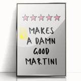 Mid-century modernist art deco poster featuring geometric shapes in muted pastel colors, framed in silver acrylic.