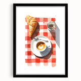 Extra large abstract art print featuring a colorful assortment of pastries on a textured canvas, framed in black.