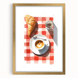 Extra large abstract art print of pastries in muted gold and brown tones, framed with mat, ideal for living room decor.