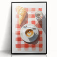 Large abstract wall art featuring assorted pastries in muted earth tones, framed in black acrylic.