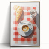 Mid-century modernist acrylic print of assorted pastries in vibrant gold hues, ideal for nursery wall art.