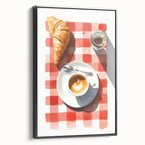 Black and white framed canvas featuring a vintage poster of assorted pastries, ideal for bedroom wall decor.