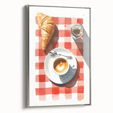 Landscape art painting of colorful pastries on a black background, framed in silver, ideal for kitchen wall decor.