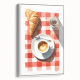 Vintage poster art of colorful pastries, on extra large framed canvas, ideal for living room decor.