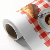 Art Deco poster of assorted pastries in muted pastel tones on rolled canvas, ideal for nursery wall art or dining room.