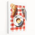 Large wall art on stretched canvas depicting assorted pastries in muted earth tones, ideal for kitchen decor.