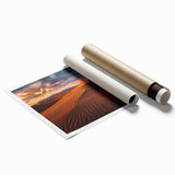 Desert landscape featuring soft golden dunes under a clear blue sky, captured in a rolled print format, ideal for home decor or art collection. Perfect for enhancing modern interiors.