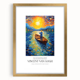 Impressionist-style painting featuring swirling blue and yellow patterns on a textured canvas, framed in gold.